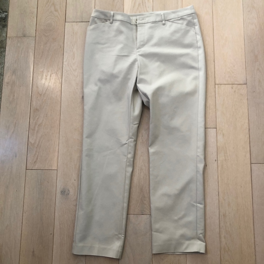 Tan cotton blend straight leg pants, size 12